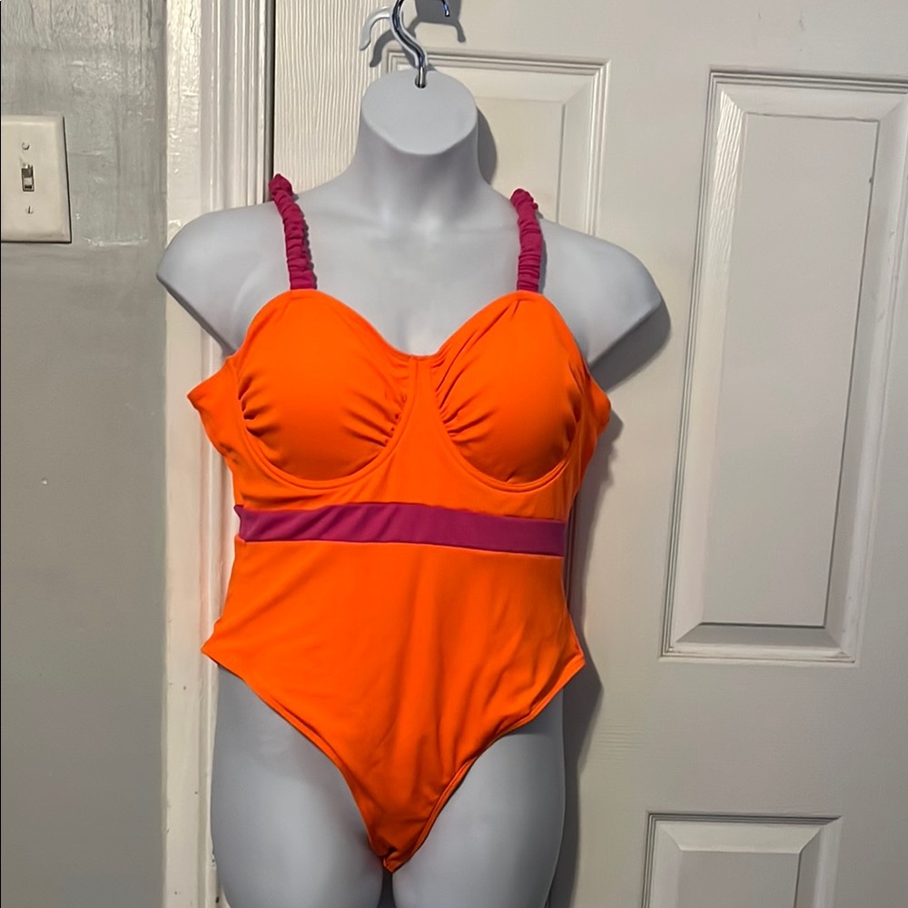 Orange and Pink Plus One Piece Swimsuit